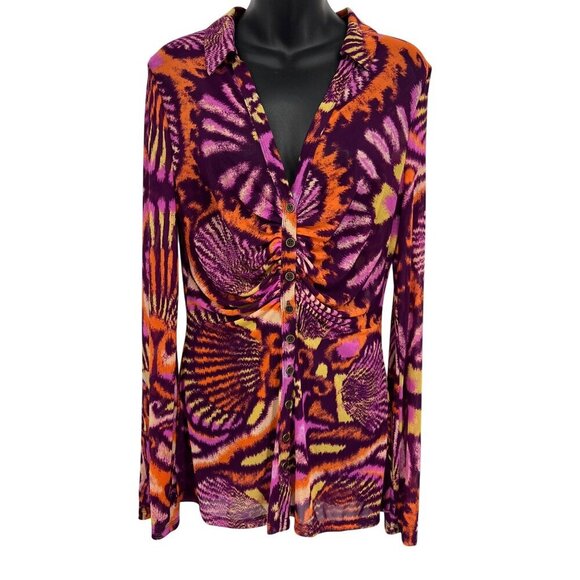 Free People Women Size Large Disco Night Combo Long Sleeve Button-Up Top EUC - Picture 1 of 10